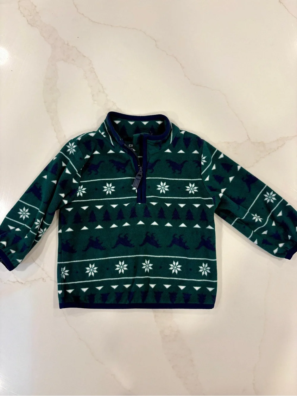 Kids Green Holiday Fleece Quarterzip Pullover